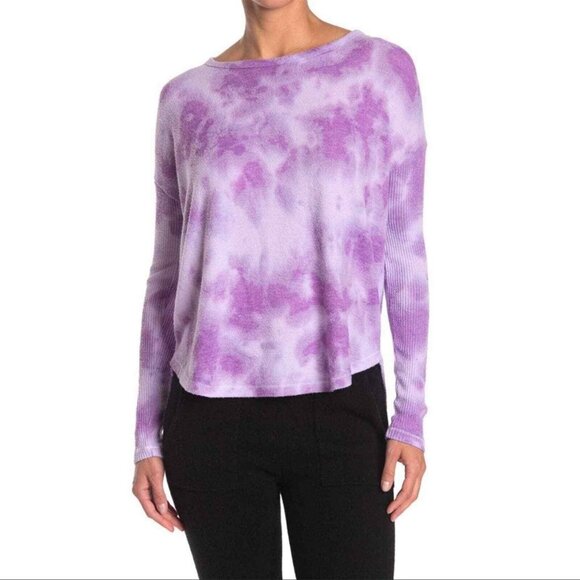 THEO & SPENCE Long Sleeve High-Low Purple & White Tye-Dye Top - Picture 1 of 4